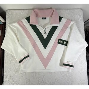Fore All Women's Pink Green Suie Sweatshirt Joggers Set Sz M Sweatsuit Track